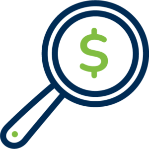 magnifying glass on money icon