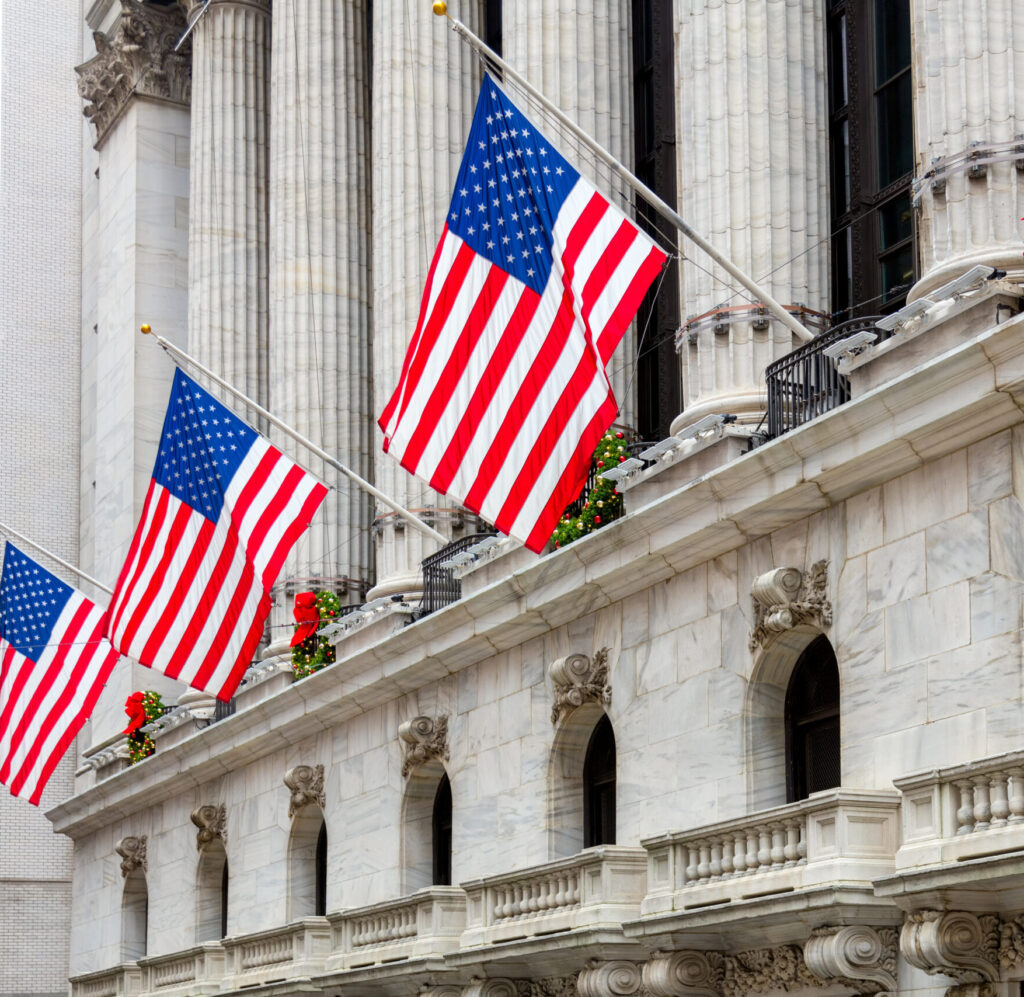 American flags on Wall Street